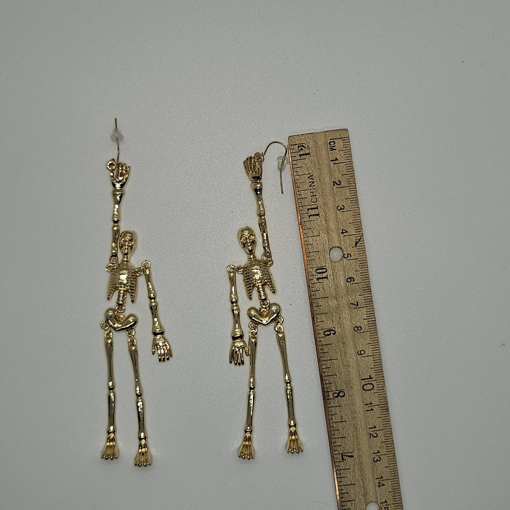 I'll Try & Restock Skeleton Earrings Gold Dangle Halloween - Picture 7 of 12